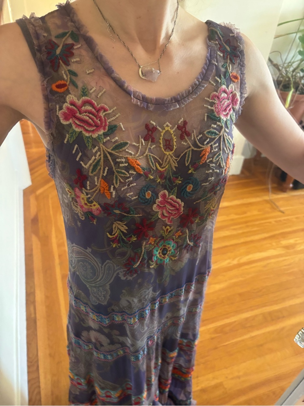 Johnny Was Lavender Embroidered Floral maxi dress